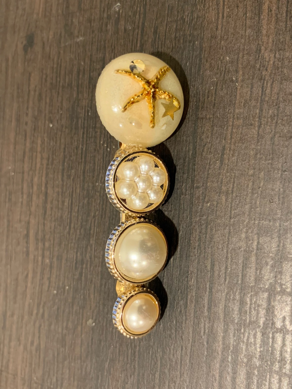 Gold-Tone Pearl and Starfish Accent Hair Clip